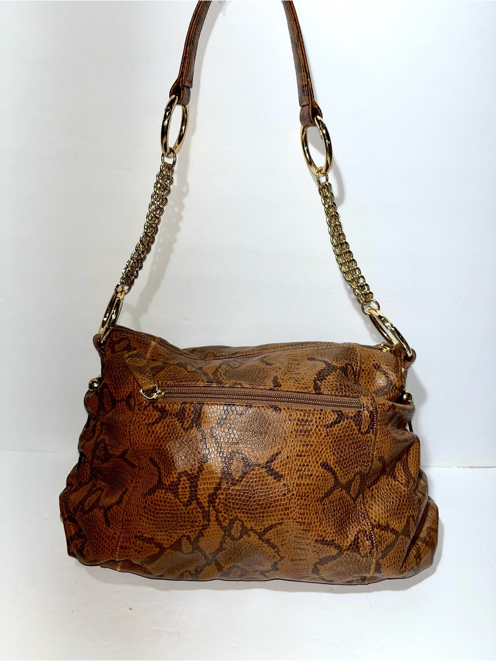 😍 Chi Brown Snake-Print Shoulder Bag with Gold Chain Strap